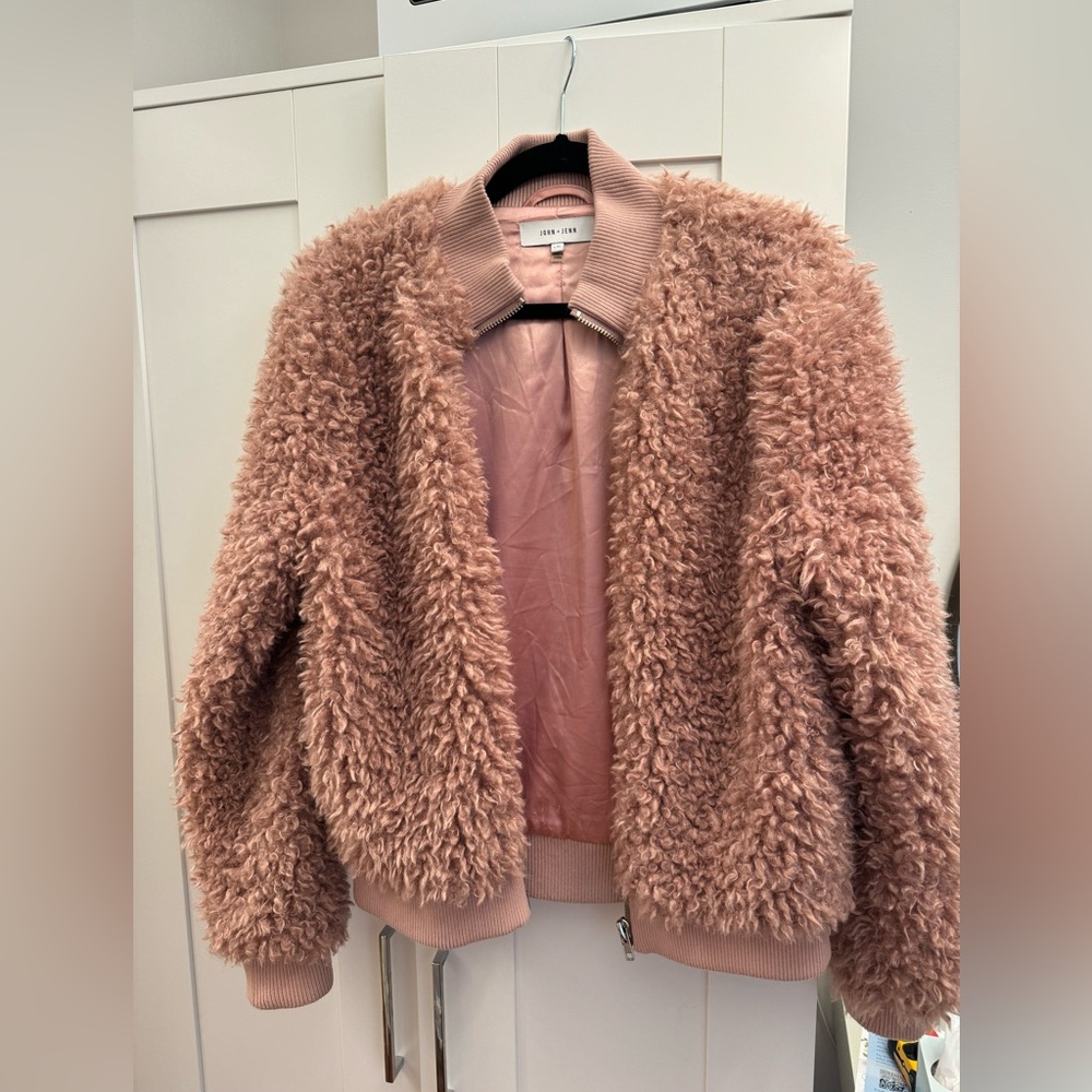 John + Jenn Blush Teddy Bomber Jacket